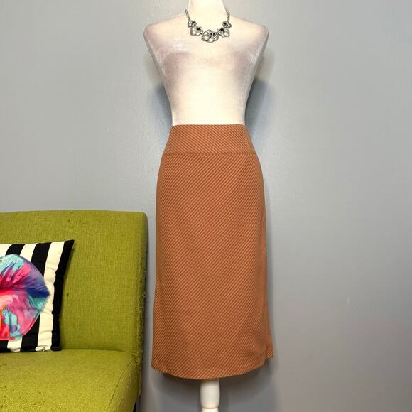 J Crew Orange Striped Wool Midi Straight Pencil Skirt 8 - Picture 2 of 5